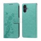 For Samsung Galaxy A25 5G Japan Version / A25e Embossed Butterfly Flowers Leather Phone Case(Green) - 1