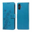For Samsung Galaxy A25 5G Japan Version / A25e Embossed Butterfly Flowers Leather Phone Case(Blue) - 1