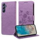 For Samsung Galaxy M35 Embossed Butterfly Flowers Leather Phone Case(Purple) - 1