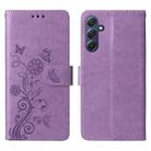 For Samsung Galaxy M35 Embossed Butterfly Flowers Leather Phone Case(Purple) - 3
