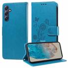 For Samsung Galaxy M35 Embossed Butterfly Flowers Leather Phone Case(Blue) - 1
