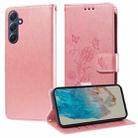 For Samsung Galaxy M35 Embossed Butterfly Flowers Leather Phone Case(Rose Gold) - 1