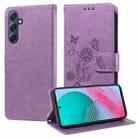 For Samsung Galaxy M54 5G Embossed Butterfly Flowers Leather Phone Case(Purple) - 1