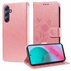 For Samsung Galaxy M54 5G Embossed Butterfly Flowers Leather Phone Case(Rose Gold) - 1