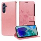 For Samsung Galaxy M55 5G / C55 5G Embossed Butterfly Flowers Leather Phone Case(Rose Gold) - 1