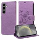 For Samsung Galaxy S24 5G Embossed Butterfly Flowers Leather Phone Case(Purple) - 1