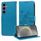 For Samsung Galaxy S24 5G Embossed Butterfly Flowers Leather Phone Case(Blue) - 1