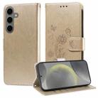 For Samsung Galaxy S24 FE 5G Embossed Butterfly Flowers Leather Phone Case(Gold) - 1