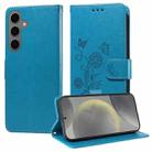 For Samsung Galaxy S24 FE 5G Embossed Butterfly Flowers Leather Phone Case(Blue) - 1