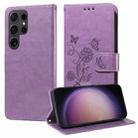 For Samsung Galaxy S24 Ultra 5G Embossed Butterfly Flowers Leather Phone Case(Purple) - 1