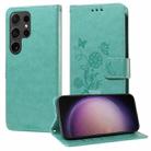 For Samsung Galaxy S24 Ultra 5G Embossed Butterfly Flowers Leather Phone Case(Green) - 1