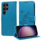 For Samsung Galaxy S23 Ultra 5G Embossed Butterfly Flowers Leather Phone Case(Blue) - 1