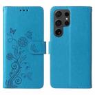 For Samsung Galaxy S23 Ultra 5G Embossed Butterfly Flowers Leather Phone Case(Blue) - 3