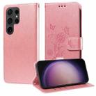 For Samsung Galaxy S23 Ultra 5G Embossed Butterfly Flowers Leather Phone Case(Rose Gold) - 1