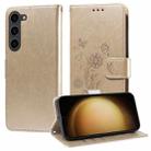 For Samsung Galaxy S23+ 5G Embossed Butterfly Flowers Leather Phone Case(Gold) - 1