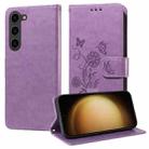 For Samsung Galaxy S23 5G Embossed Butterfly Flowers Leather Phone Case(Purple) - 1