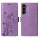 For Samsung Galaxy S23 5G Embossed Butterfly Flowers Leather Phone Case(Purple) - 3