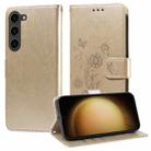 For Samsung Galaxy S23 5G Embossed Butterfly Flowers Leather Phone Case(Gold) - 1