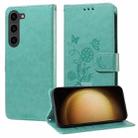 For Samsung Galaxy S23 5G Embossed Butterfly Flowers Leather Phone Case(Green) - 1