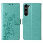 For Samsung Galaxy S23 5G Embossed Butterfly Flowers Leather Phone Case(Green) - 3