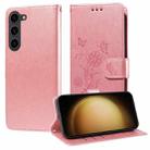 For Samsung Galaxy S23 5G Embossed Butterfly Flowers Leather Phone Case(Rose Gold) - 1