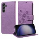 For Samsung Galaxy S23 FE 5G Embossed Butterfly Flowers Leather Phone Case(Purple) - 1