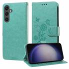 For Samsung Galaxy S23 FE 5G Embossed Butterfly Flowers Leather Phone Case(Green) - 1