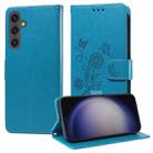 For Samsung Galaxy S23 FE 5G Embossed Butterfly Flowers Leather Phone Case(Blue) - 1