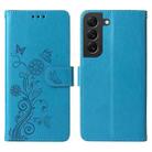 For Samsung Galaxy S22+ 5G Embossed Butterfly Flowers Leather Phone Case(Blue) - 3