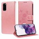 For Samsung Galaxy S20 Embossed Butterfly Flowers Leather Phone Case(Rose Gold) - 1