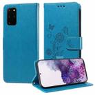 For Samsung Galaxy S20+ Embossed Butterfly Flowers Leather Phone Case(Blue) - 1