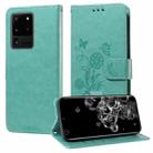 For Samsung Galaxy S20 Ultra Embossed Butterfly Flowers Leather Phone Case(Green) - 1