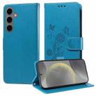 For Samsung Galaxy S25 5G Embossed Butterfly Flowers Leather Phone Case(Blue) - 1