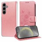 For Samsung Galaxy S25 5G Embossed Butterfly Flowers Leather Phone Case(Rose Gold) - 1