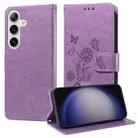 For Samsung Galaxy S25+ 5G Embossed Butterfly Flowers Leather Phone Case(Purple) - 1