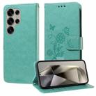 For Samsung Galaxy S25 Ultra 5G Embossed Butterfly Flowers Leather Phone Case(Green) - 1