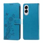 For Samsung Galaxy S25 Edge 5G Embossed Butterfly Flowers Leather Phone Case(Blue) - 1