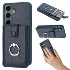 For Samsung Galaxy S24 5G Litchi Texture Drawing Card Bag Ring Holder Phone Case(Blue) - 1