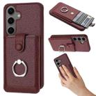 For Samsung Galaxy S24+ 5G Litchi Texture Drawing Card Bag Ring Holder Phone Case(Wine Red) - 1