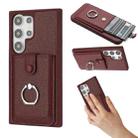 For Samsung Galaxy S24 Ultra 5G Litchi Texture Drawing Card Bag Ring Holder Phone Case(Wine Red) - 1