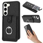 For Samsung Galaxy S23 5G Litchi Texture Drawing Card Bag Ring Holder Phone Case(Black) - 1