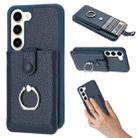 For Samsung Galaxy S23 5G Litchi Texture Drawing Card Bag Ring Holder Phone Case(Blue) - 1