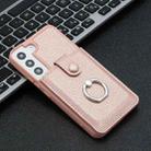 For Samsung Galaxy S22 5G Litchi Texture Drawing Card Bag Ring Holder Phone Case(Rose Gold) - 2