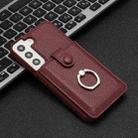 For Samsung Galaxy S22 5G Litchi Texture Drawing Card Bag Ring Holder Phone Case(Wine Red) - 2