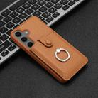 For Samsung Galaxy S25+ 5G Litchi Texture Drawing Card Bag Ring Holder Phone Case(Brown) - 2