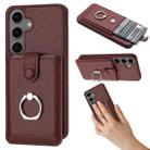 For Samsung Galaxy S25+ 5G Litchi Texture Drawing Card Bag Ring Holder Phone Case(Wine Red) - 1