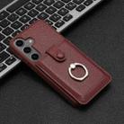 For Samsung Galaxy S25+ 5G Litchi Texture Drawing Card Bag Ring Holder Phone Case(Wine Red) - 2