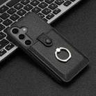 For Samsung Galaxy S25+ 5G Litchi Texture Drawing Card Bag Ring Holder Phone Case(Black) - 2