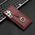 For Samsung Galaxy S25 Ultra 5G Litchi Texture Drawing Card Bag Ring Holder Phone Case(Wine Red) - 2