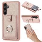 For Samsung Galaxy A24 4G Litchi Texture Drawing Card Bag Ring Holder Phone Case(Rose Gold) - 1